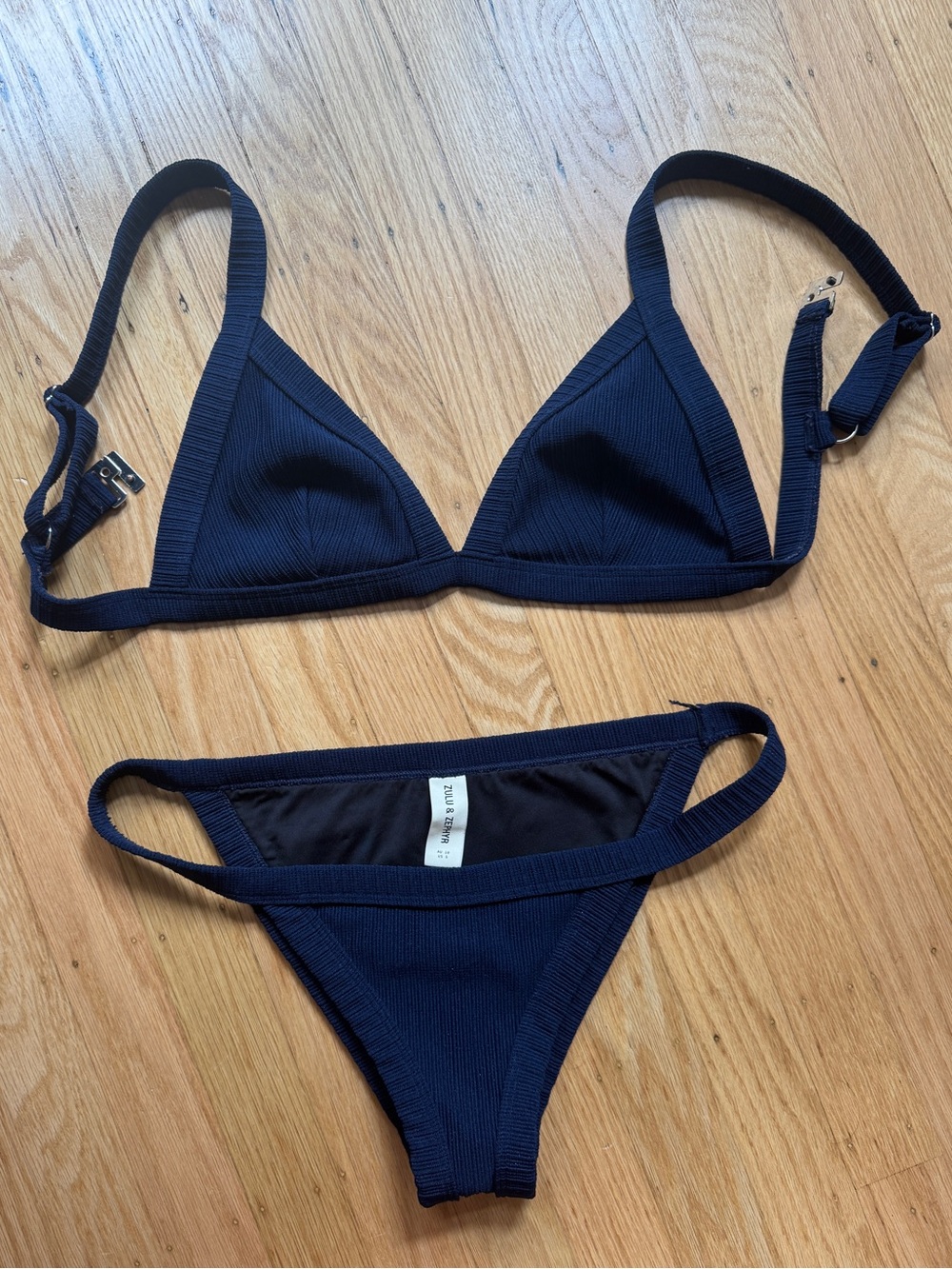 Zulu & Zephyr Navy Ribbed Triangle Bikini Set